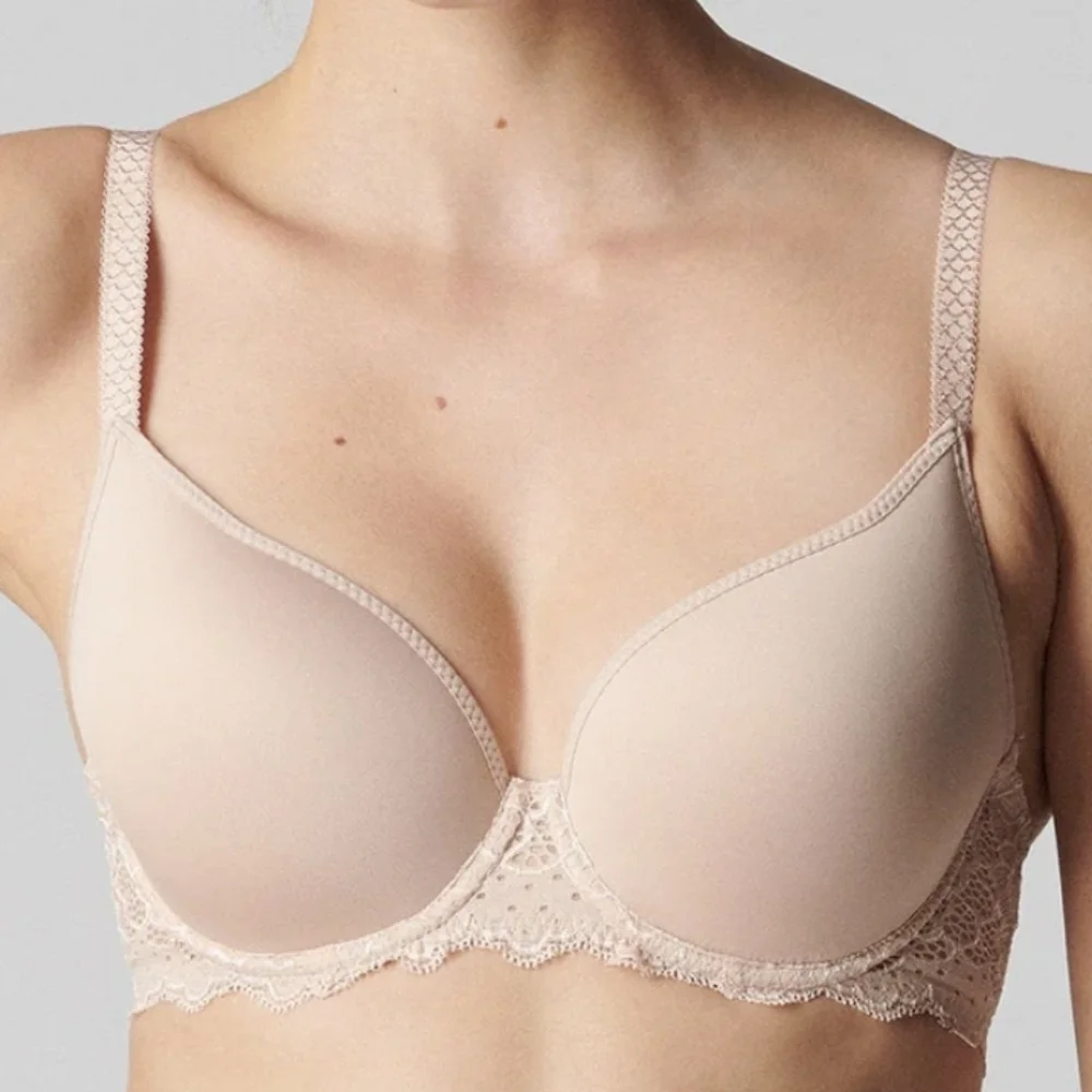 SIMONE PERELE Caresse 3D Plunge T-Shirt Bra Peau Rose - Picture 1 of 6